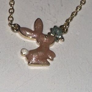Gold Pink Bunny Necklace